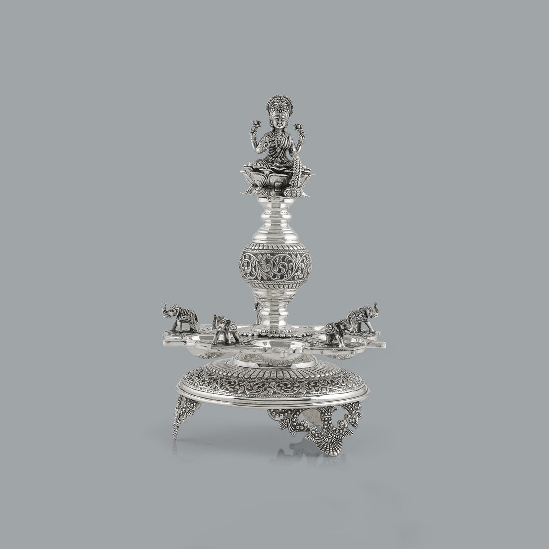 Divine Silver Diya Stand Goddess Laxmi - Krishna Jewellers Pearls and Gems