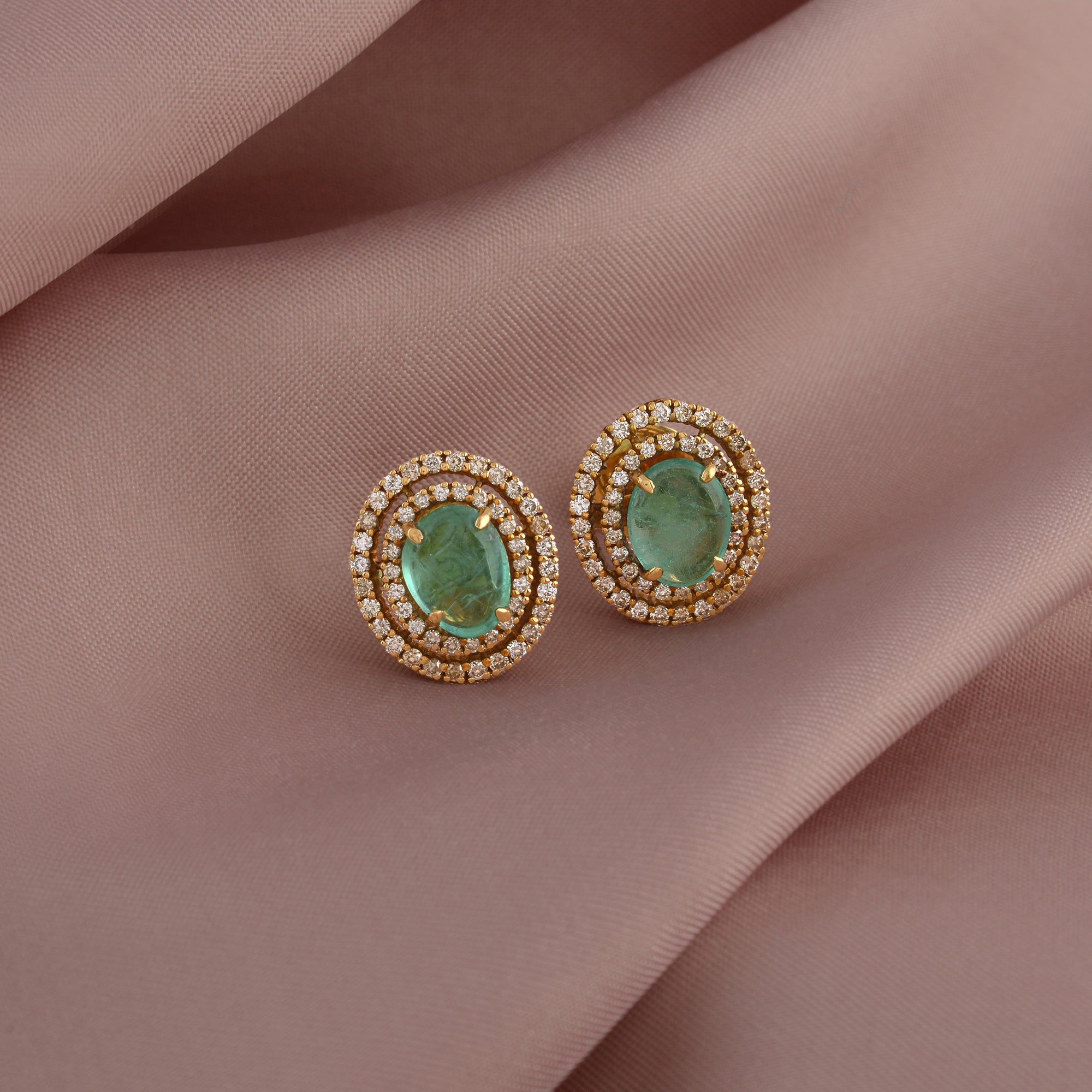 Luxurious Emerald and Diamond Studs - Krishna Jewellers Pearls and Gems
