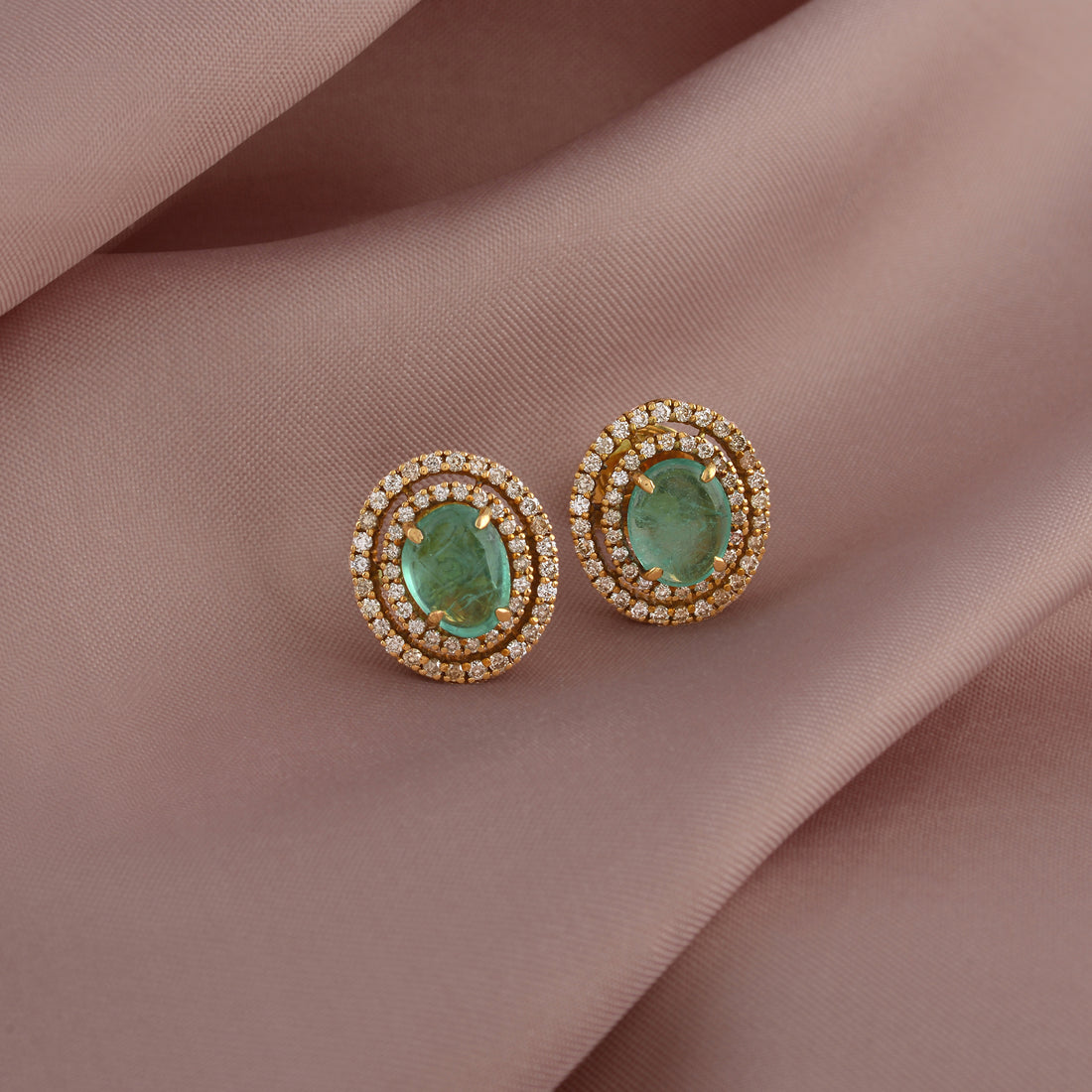 Luxurious Emerald and Diamond Studs - Krishna Jewellers Pearls and Gems