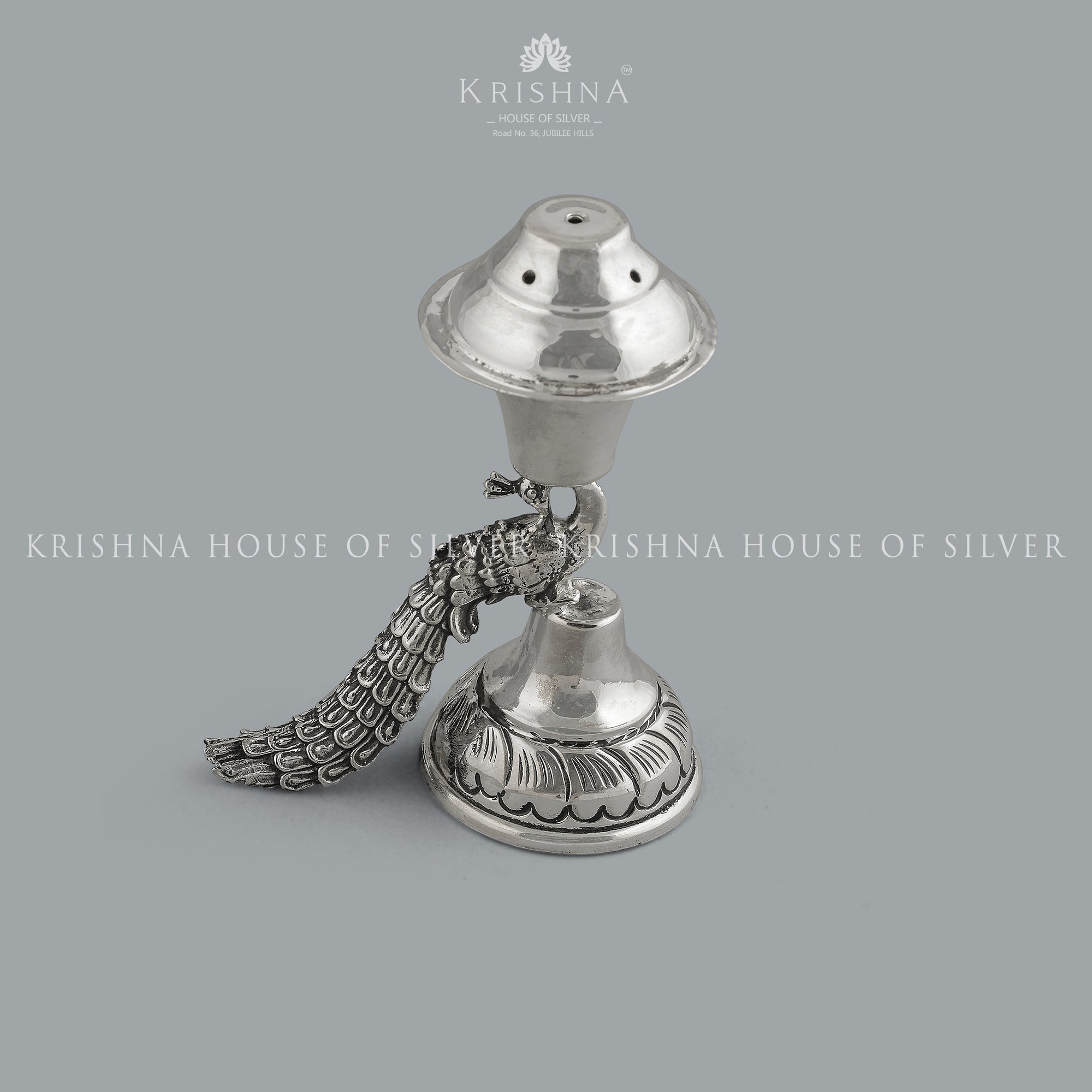 Regal Silver Agarbatti Stand in  Peacock Design - Krishna Jewellers Pearls and Gems
