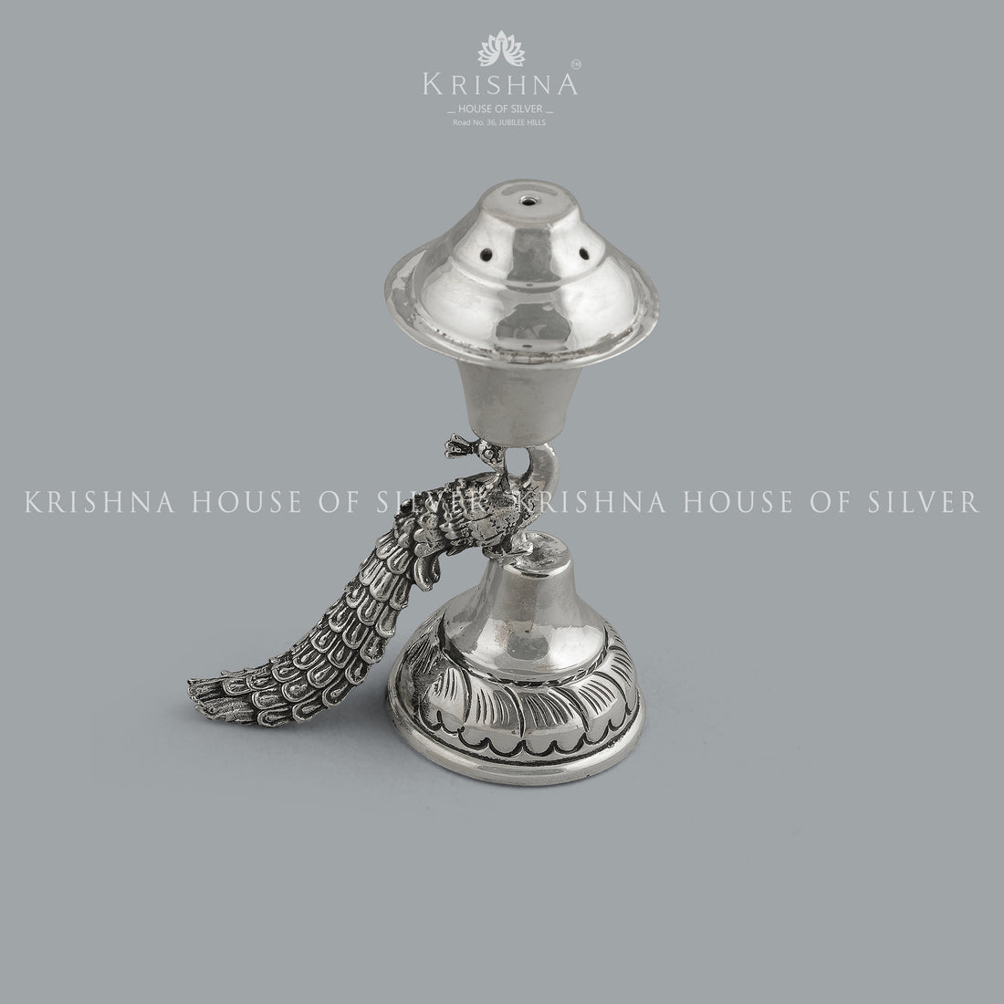 Regal Silver Agarbatti Stand in  Peacock Design - Krishna Jewellers Pearls and Gems