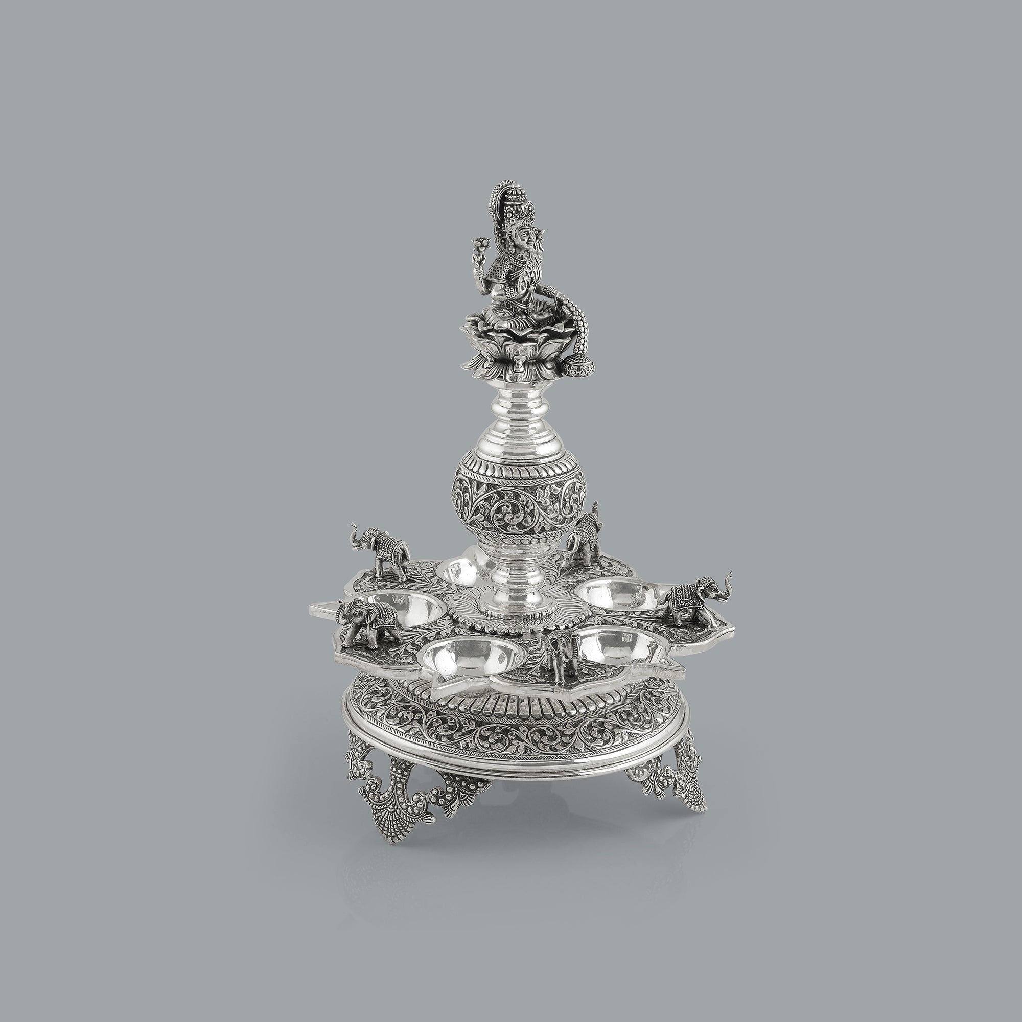 Divine Silver Diya Stand Goddess Laxmi - Krishna Jewellers Pearls and Gems