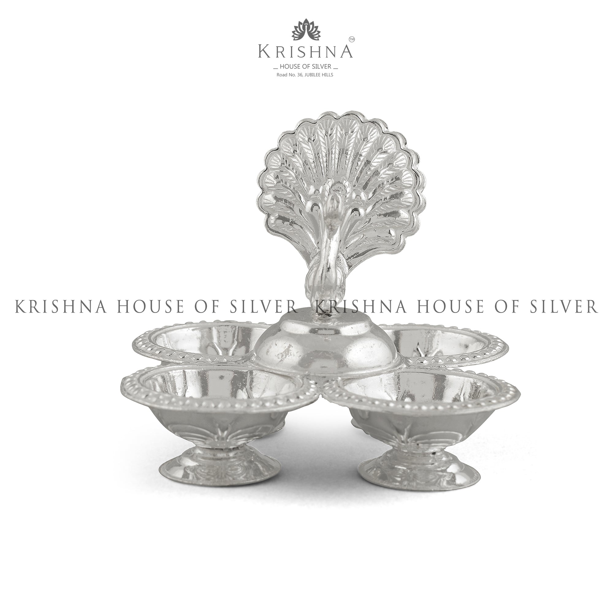 Handmade Silver Haldi Kumkum set in Peacock Theme - Krishna Jewellers Pearls and Gems