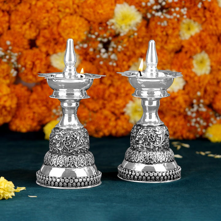 Antique Silver Long Deepam Pair - Krishna Jewellers Pearls and Gems