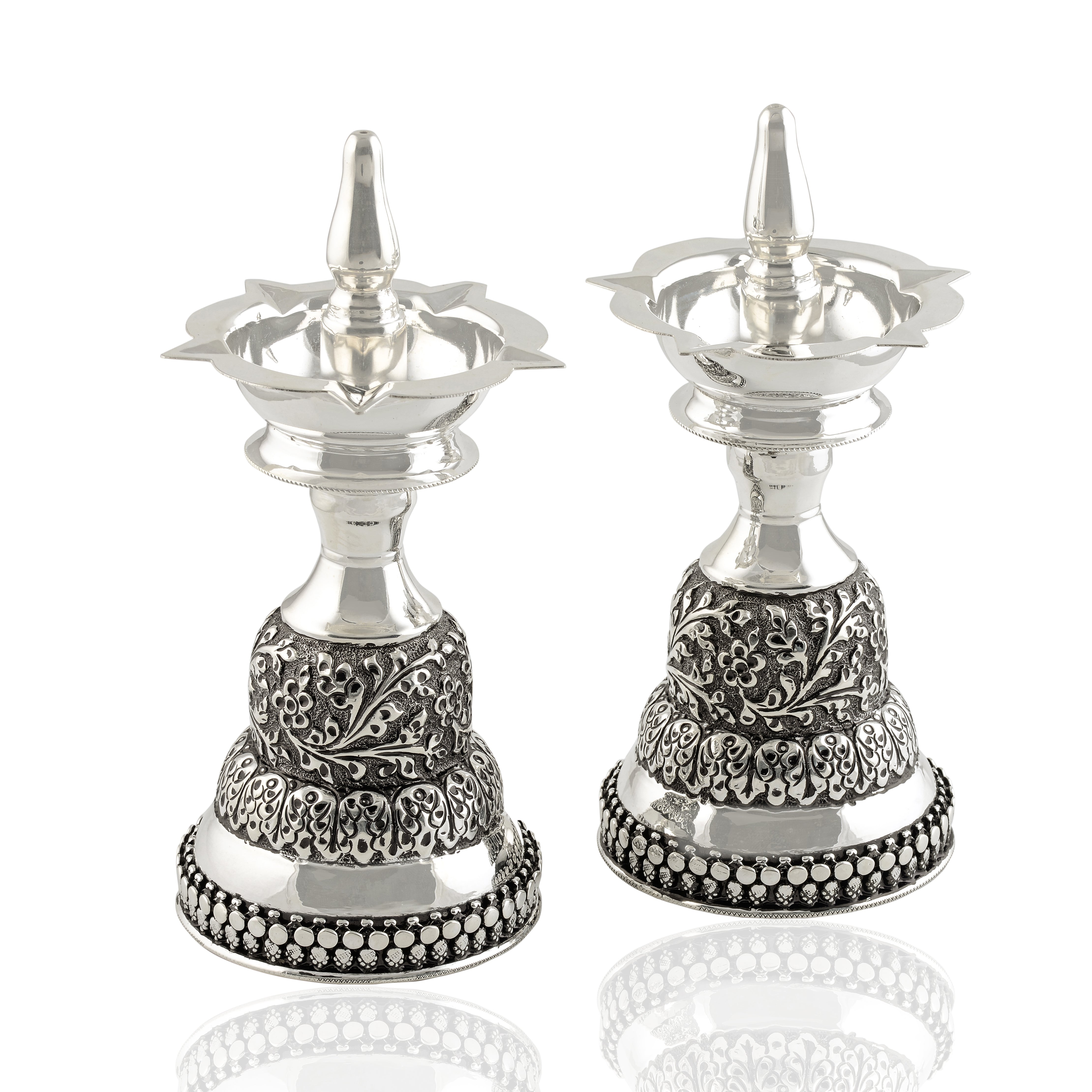 Antique Silver Long Deepam Pair - Krishna Jewellers Pearls and Gems