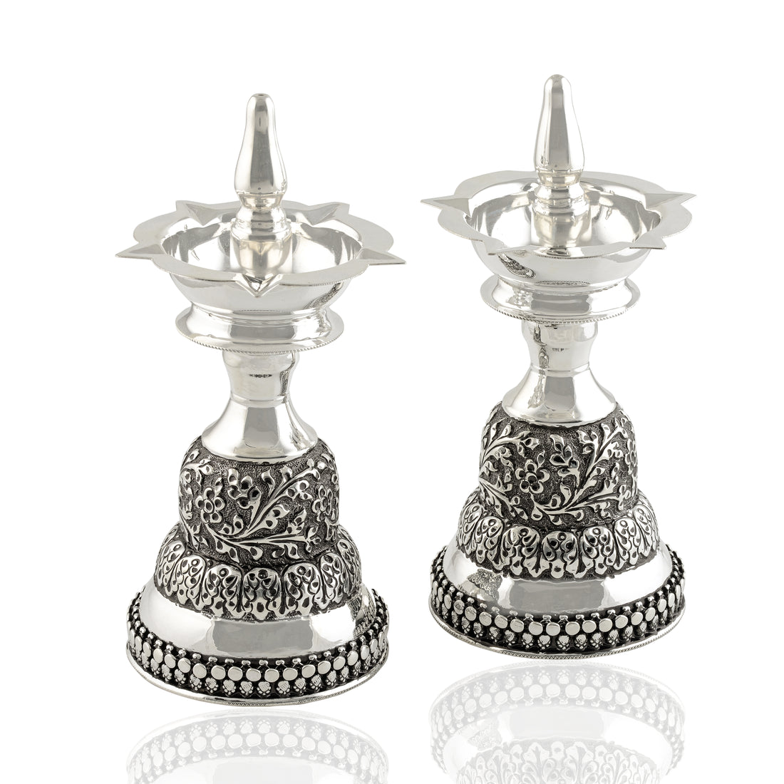 Antique Silver Long Deepam Pair - Krishna Jewellers Pearls and Gems