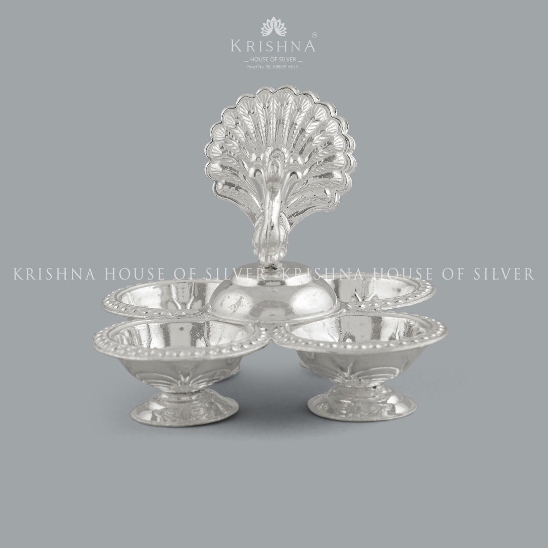 Handmade Silver Haldi Kumkum set in Peacock Theme - Krishna Jewellers Pearls and Gems