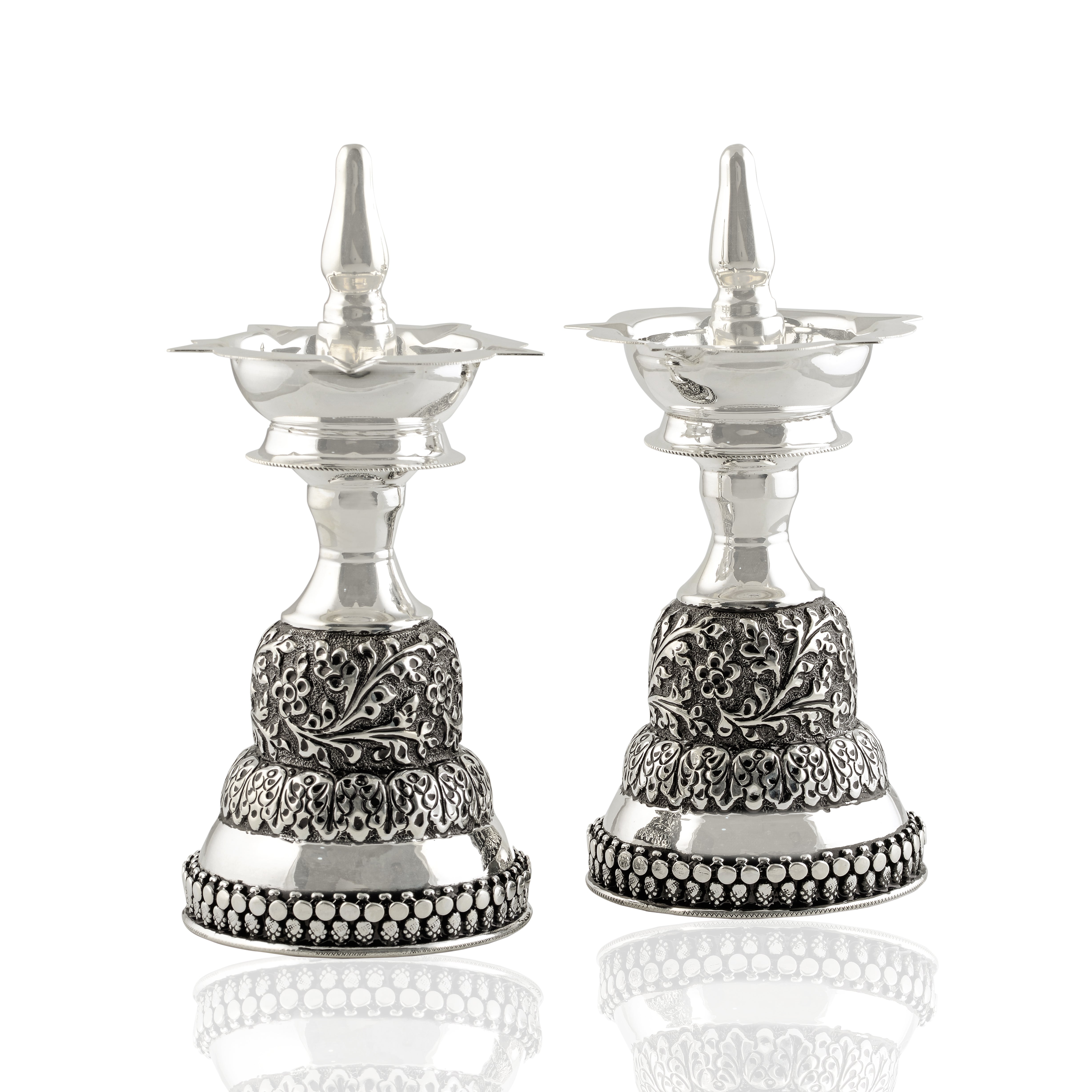 Antique Silver Long Deepam Pair - Krishna Jewellers Pearls and Gems