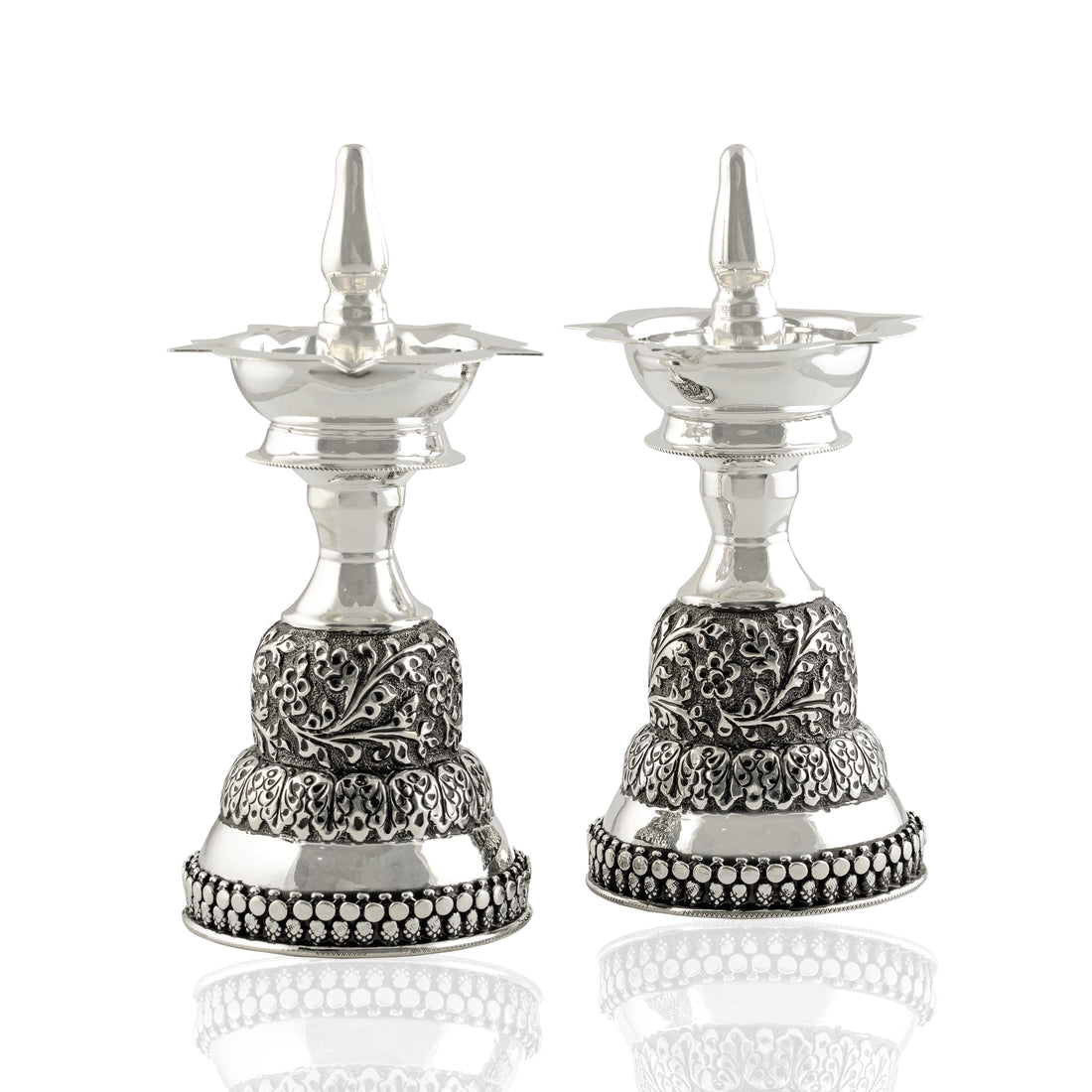 Antique Silver Long Deepam Pair - Krishna Jewellers Pearls and Gems