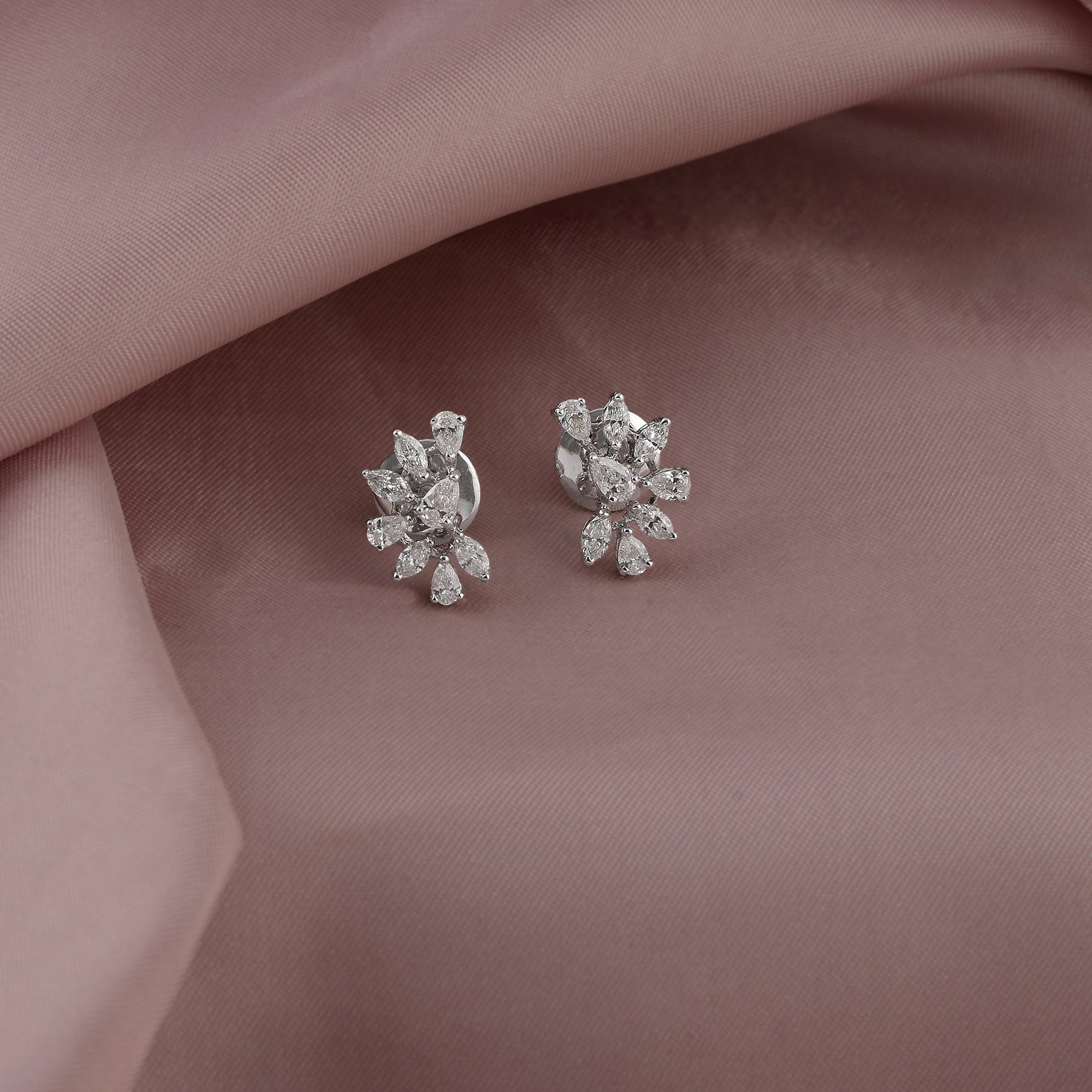 Floral Diamond Stud Earring - Krishna Jewellers Pearls and Gems