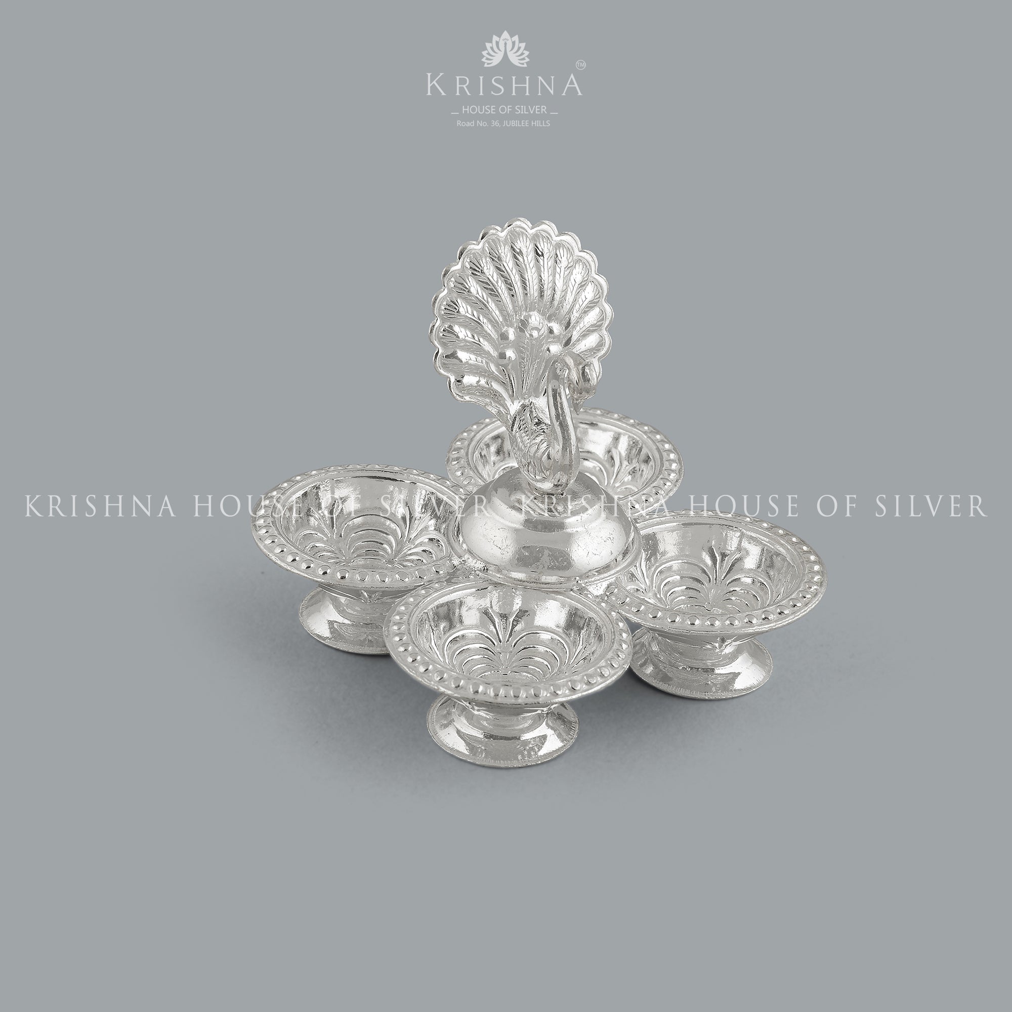 Handmade Silver Haldi Kumkum set in Peacock Theme - Krishna Jewellers Pearls and Gems