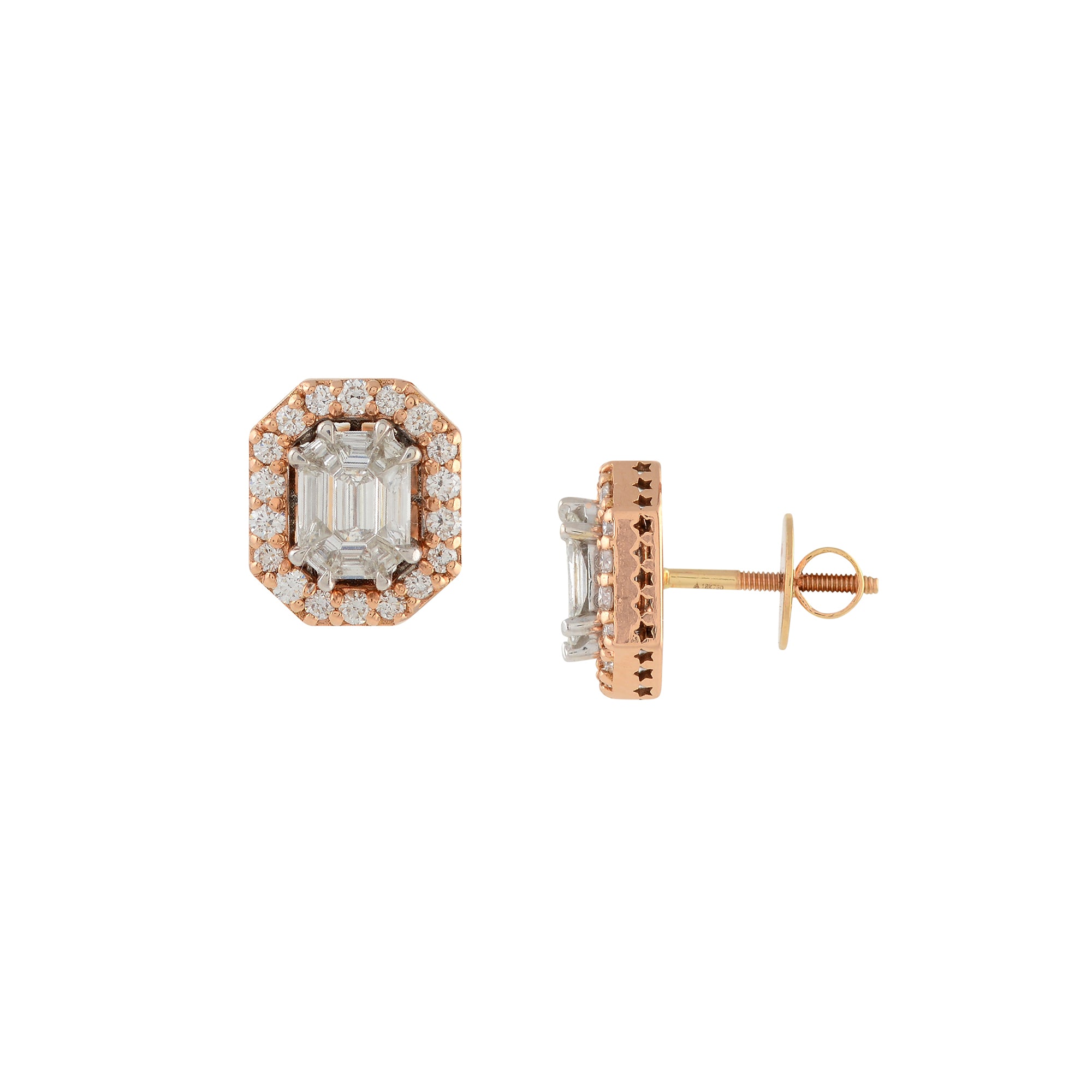 Emerlald Cut Diamond Stud Earrings - Krishna Jewellers Pearls and Gems
