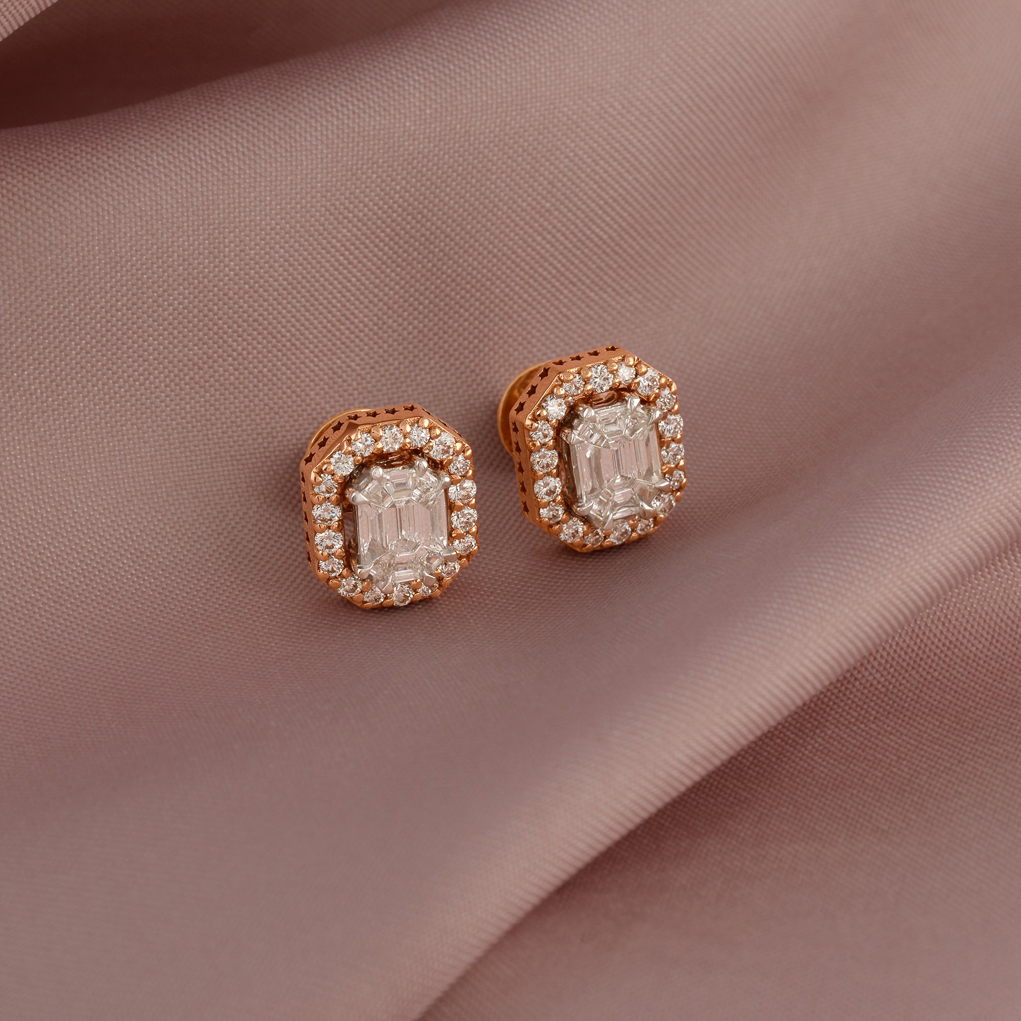 Emerlald Cut Diamond Stud Earrings - Krishna Jewellers Pearls and Gems