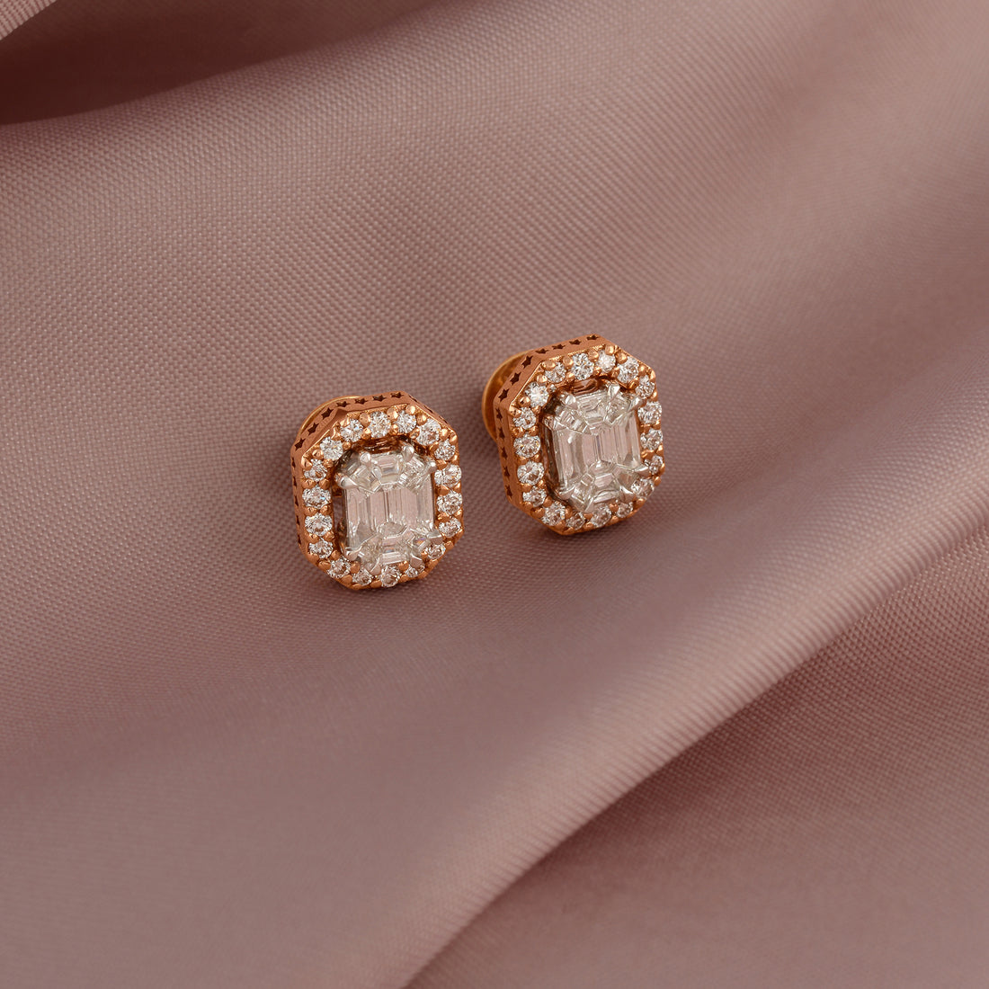 Emerlald Cut Diamond Stud Earrings - Krishna Jewellers Pearls and Gems