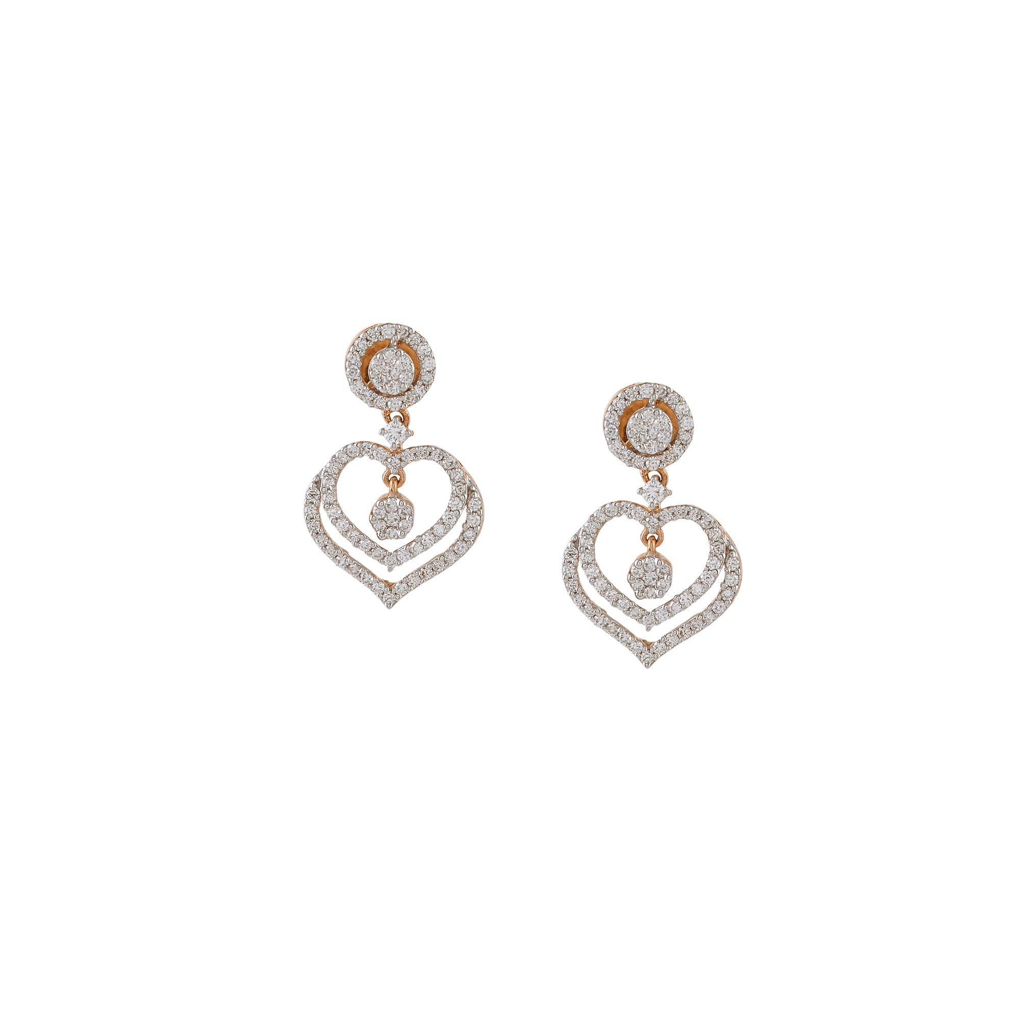 Hanging Diamond Heart Earrings - Krishna Jewellers Pearls and Gems