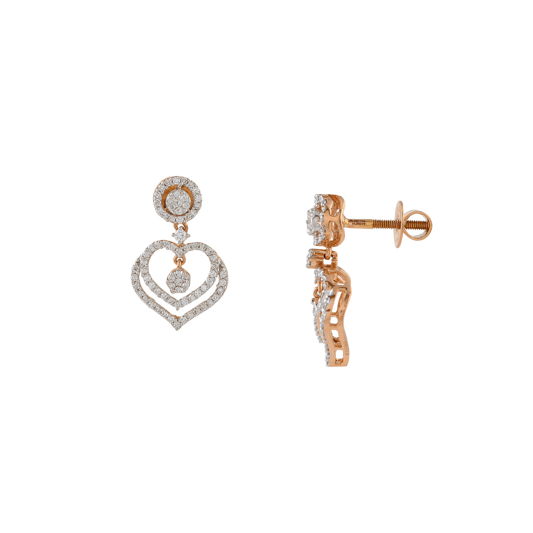 Hanging Diamond Heart Earrings - Krishna Jewellers Pearls and Gems