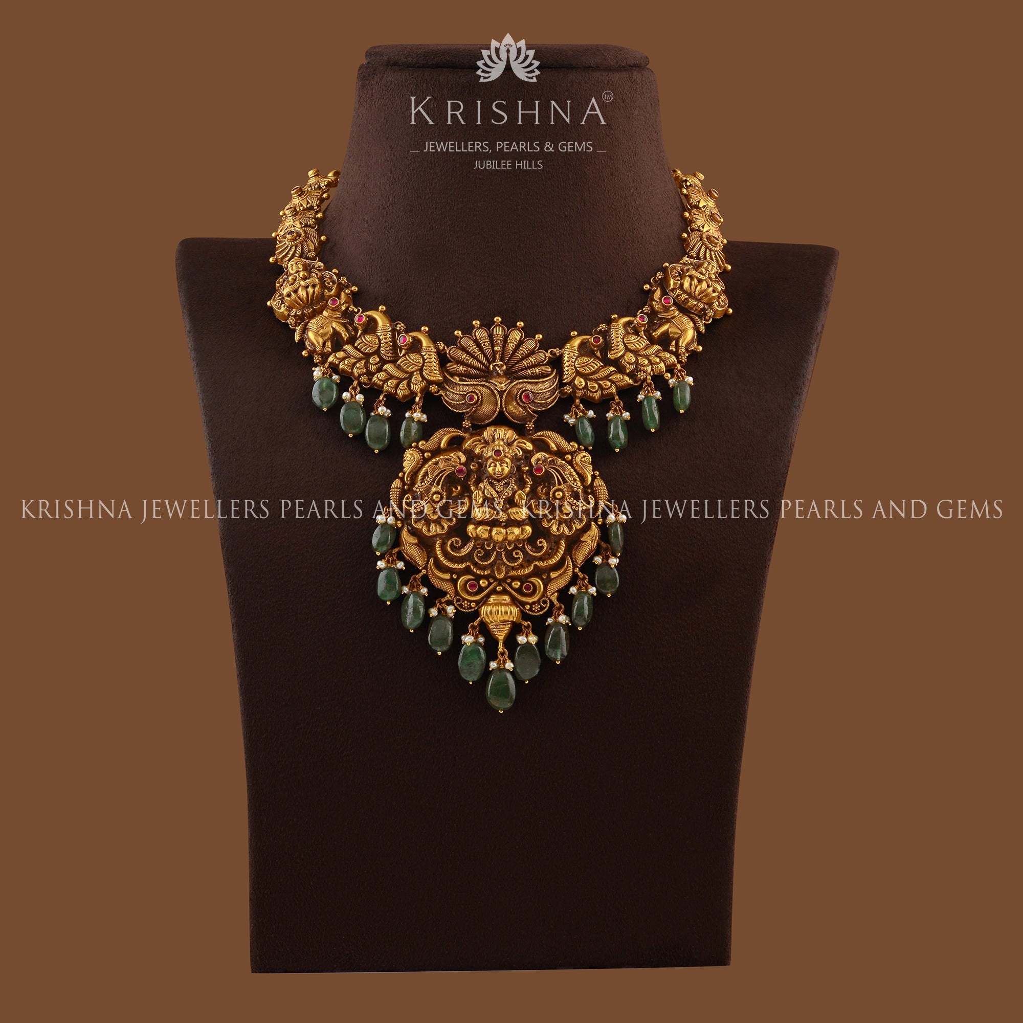 Nakshi Gold Necklace In Peacock Motif - Krishna Jewellers Pearls and Gems
