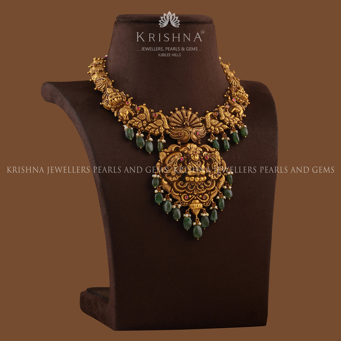 Nakshi Gold Necklace In Peacock Motif - Krishna Jewellers Pearls and Gems