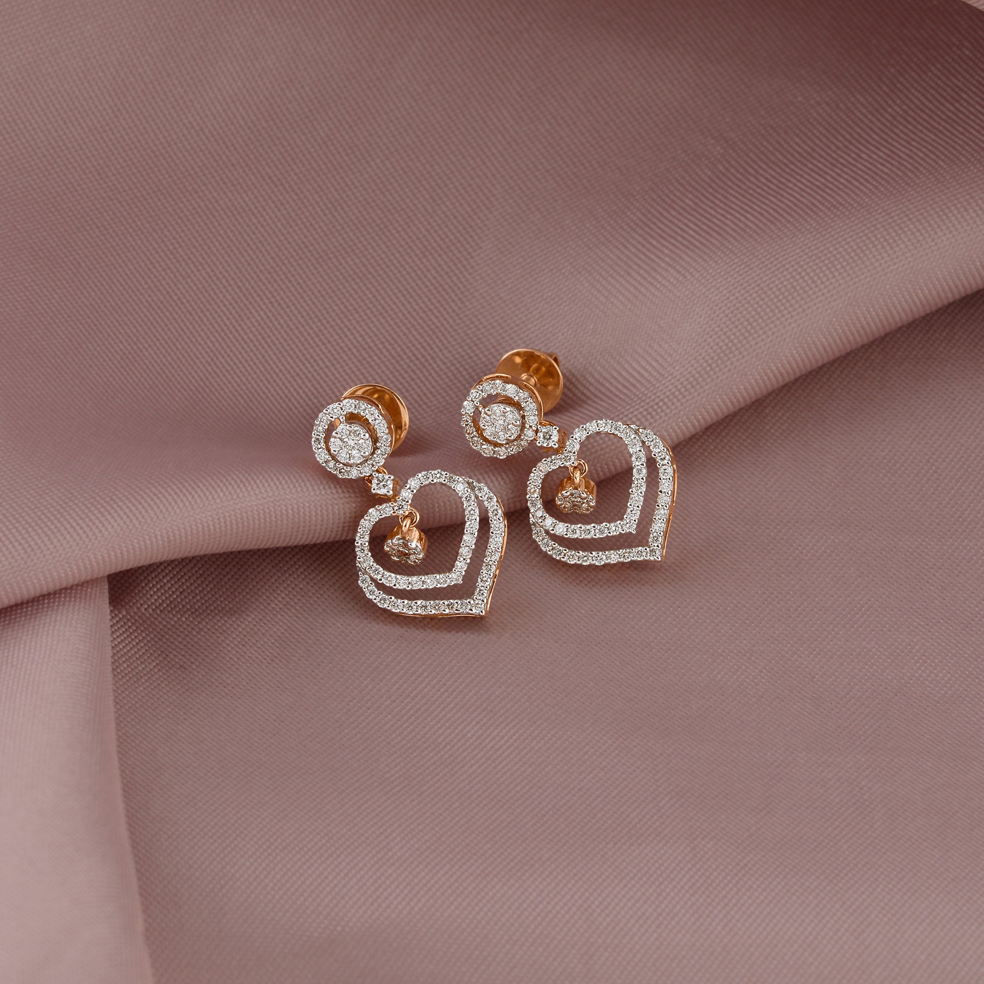 Hanging Diamond Heart Earrings - Krishna Jewellers Pearls and Gems