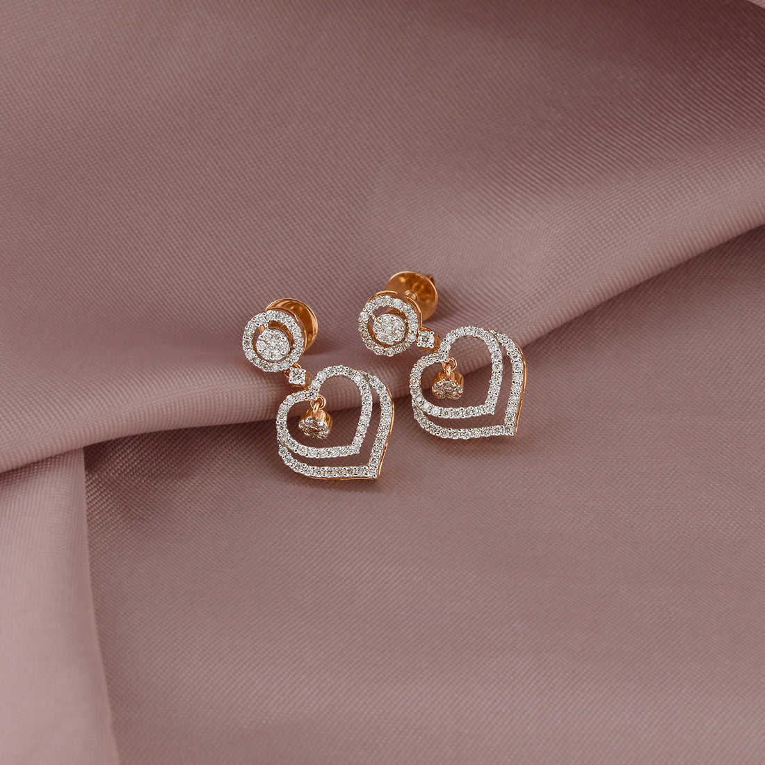 Hanging Diamond Heart Earrings - Krishna Jewellers Pearls and Gems