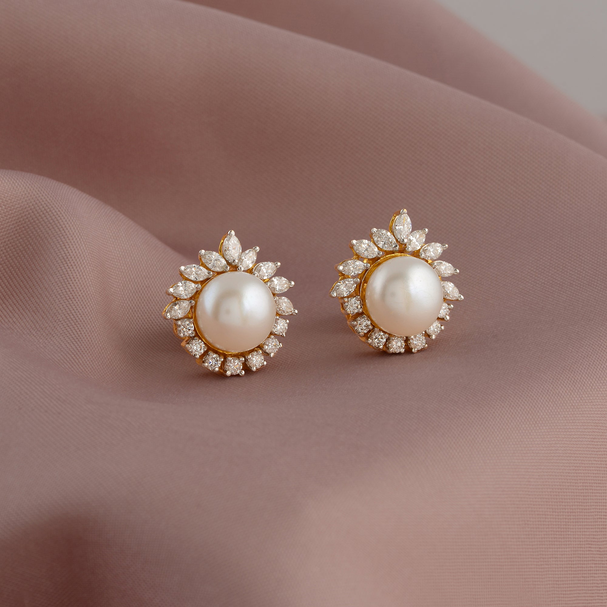 Sparkling Floral Diamond Studs - Krishna Jewellers Pearls and Gems