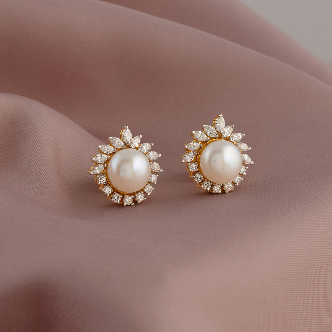 Sparkling Floral Diamond Studs - Krishna Jewellers Pearls and Gems