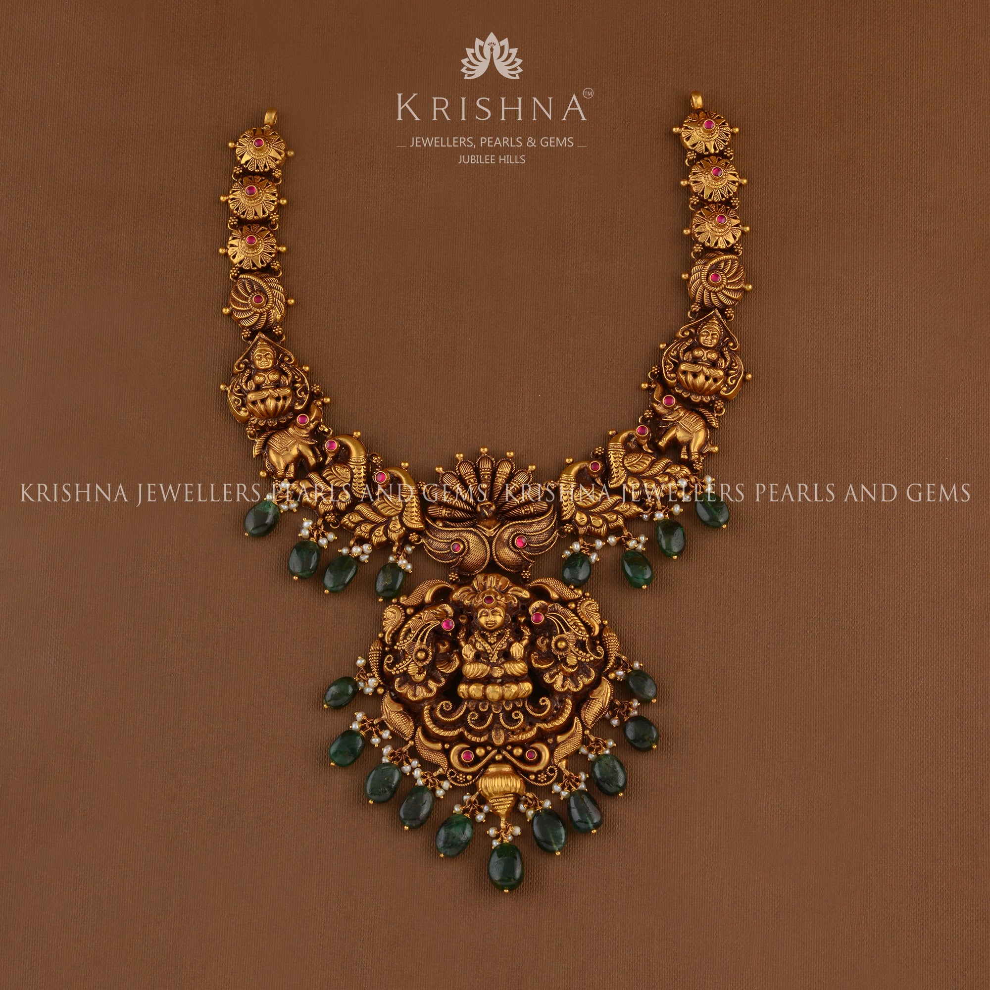 Nakshi Gold Necklace In Peacock Motif - Krishna Jewellers Pearls and Gems