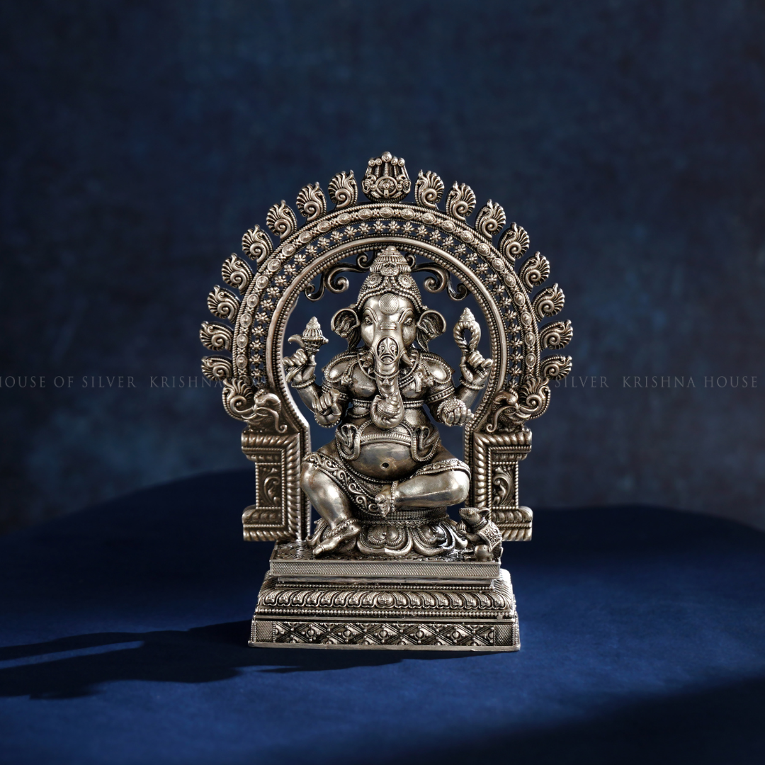 Silver Ganesha Idol with Antique Finish
