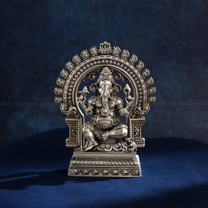 Silver Ganesha Idol with Antique Finish