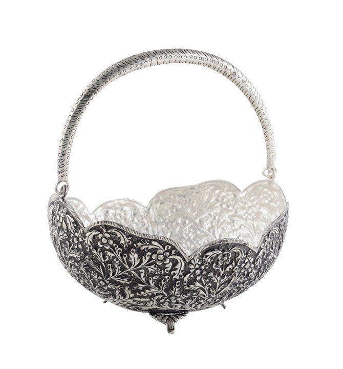 Antique Silver Basket in Nakshi Workmanship