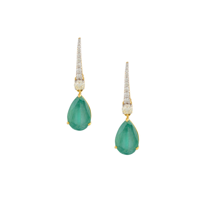 Pear-Cut Emeralds in Diamond Studs - Krishna Jewellers Pearls and Gems
