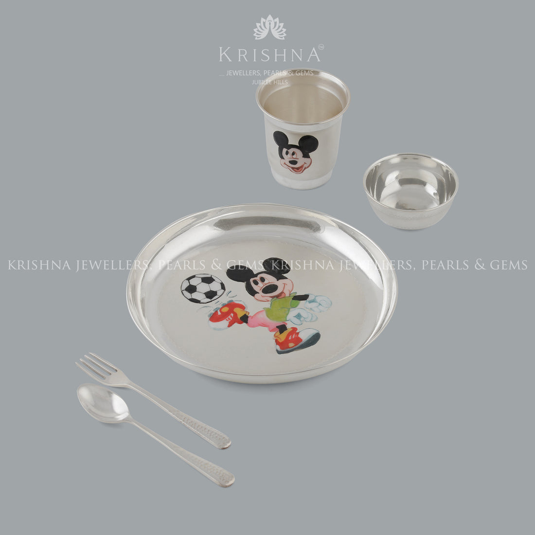 Pure Silver Thali Set for Baby in Mickey Mouse Design - Krishna Jewellers Pearls and Gems