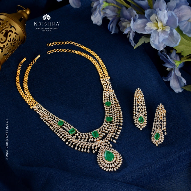 Floral Diamond Necklace and Long Earrings