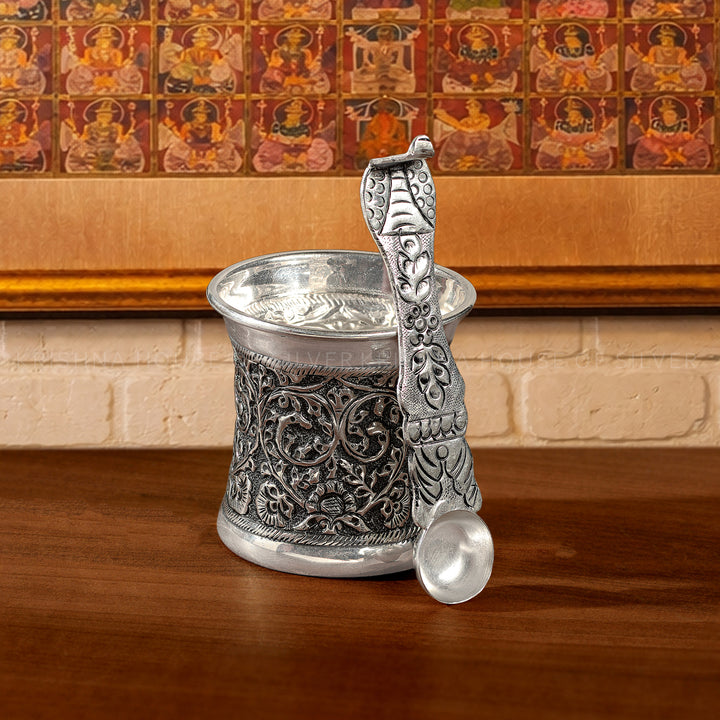 92.5 Silver Panchapatra with Antique Floral Design