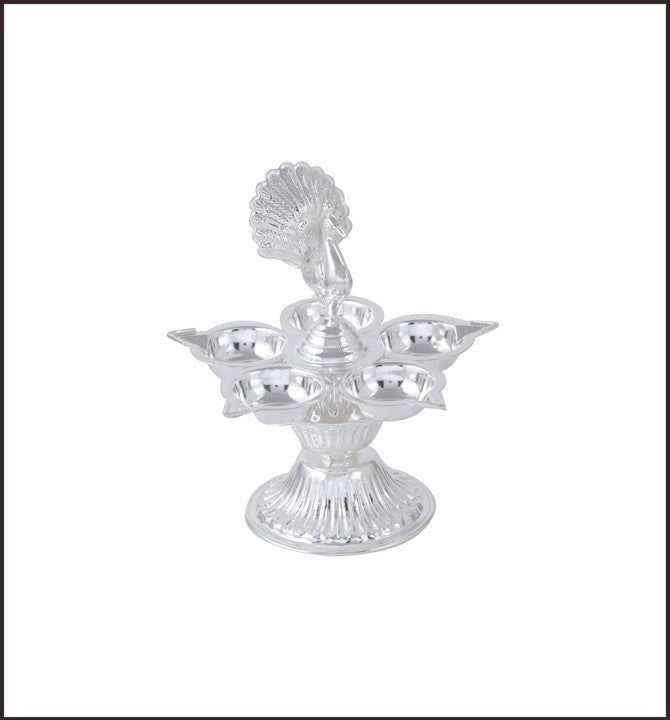Peacock Short Deepam Silver Stand