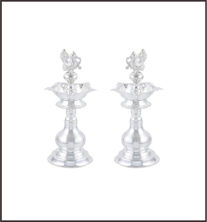 Peacock Long Deepam Plain Silver