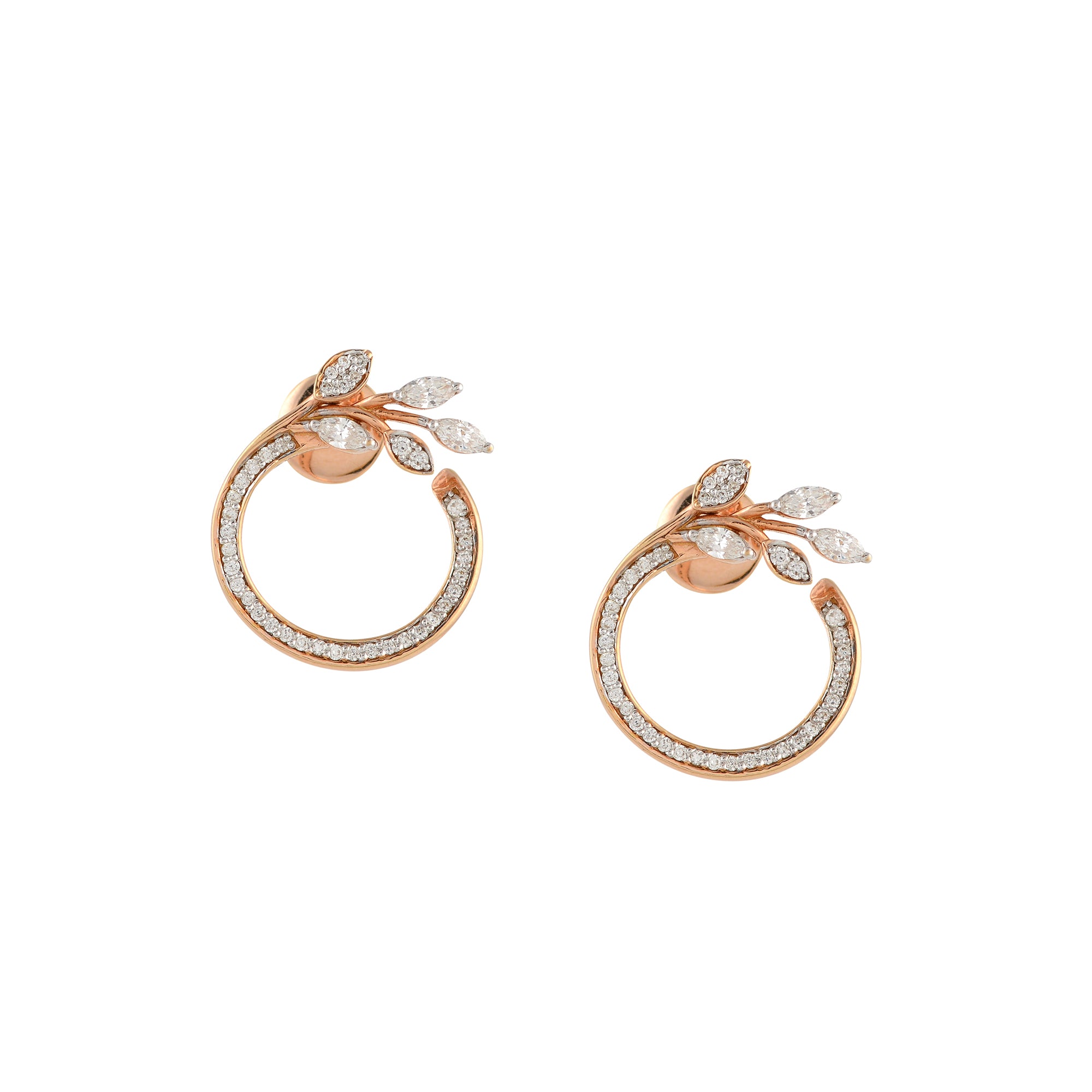 Diamond stud Earrings in Leaf Motif - Krishna Jewellers Pearls and Gems