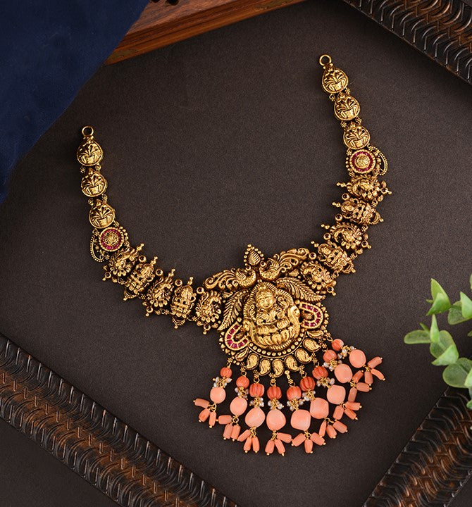 Coral & Gold Lakshmi Necklace