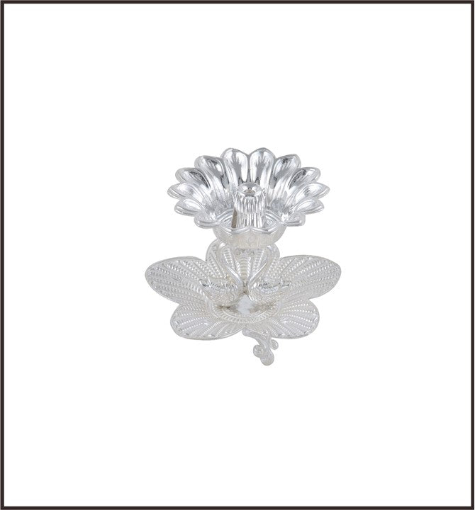 Peacock Floral Deepam Crafted in Silver
