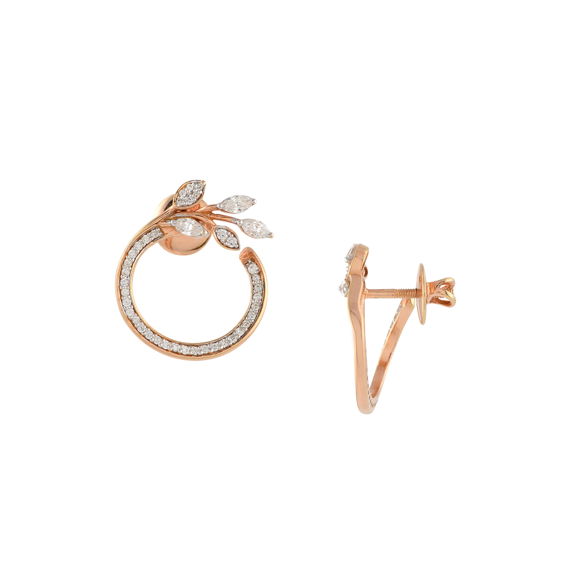 Diamond stud Earrings in Leaf Motif - Krishna Jewellers Pearls and Gems