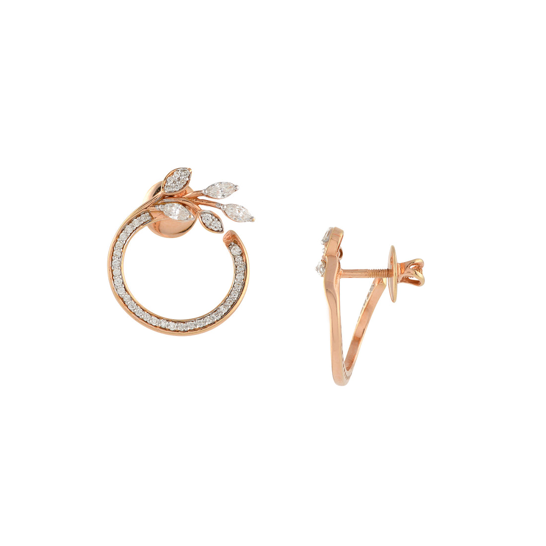 Diamond stud Earrings in Leaf Motif - Krishna Jewellers Pearls and Gems