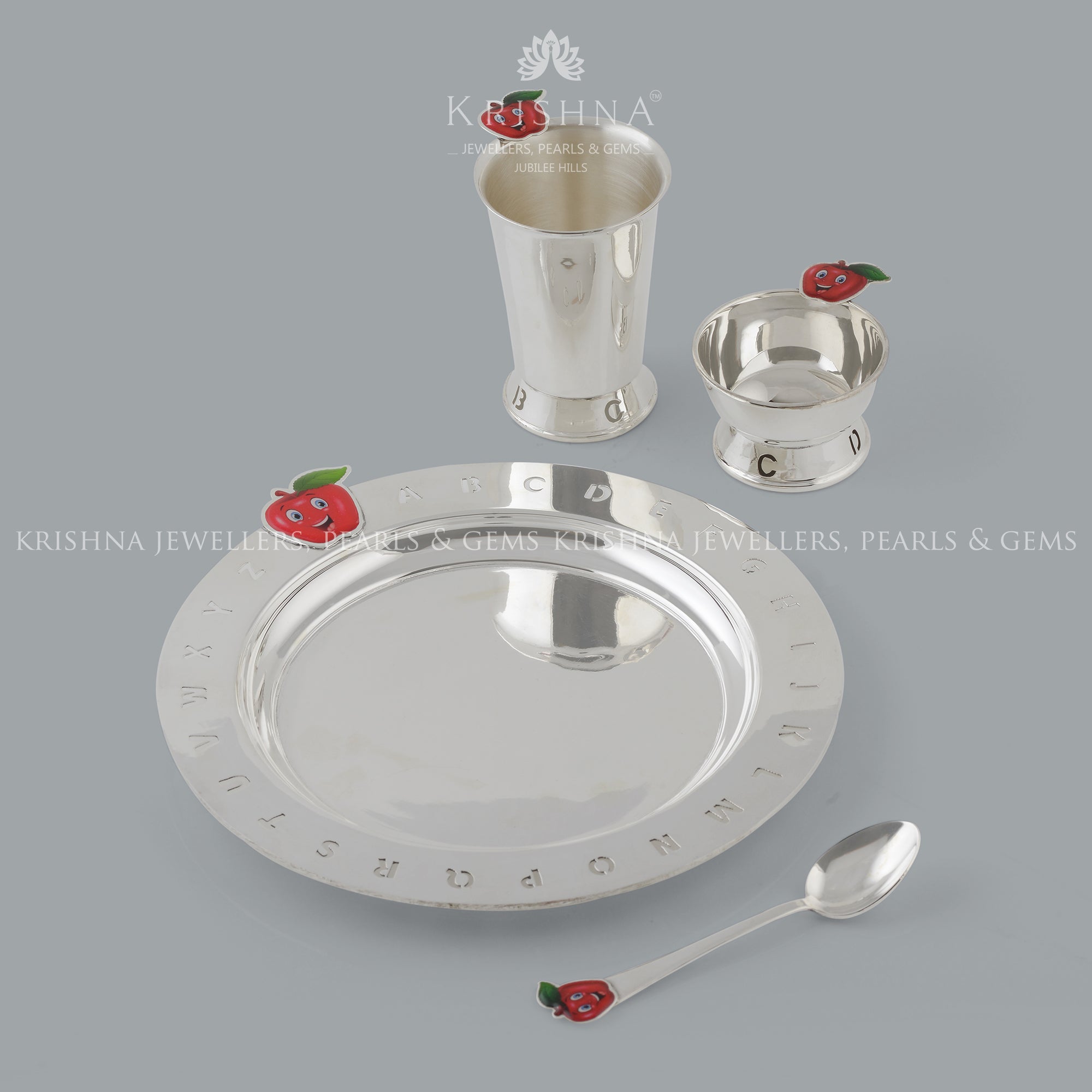 Silver Thali Sets for Baby in Apple Motif - Krishna Jewellers Pearls and Gems