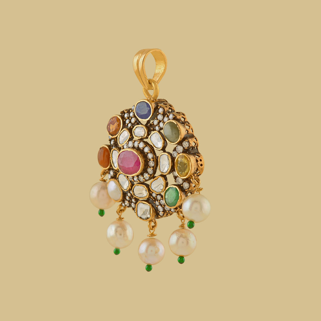 Navratna Polki Pendants - Krishna Jewellers Pearls and Gems