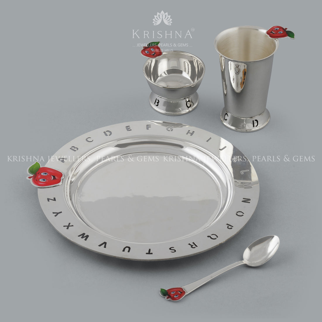 Silver Thali Sets for Baby in Apple Motif - Krishna Jewellers Pearls and Gems