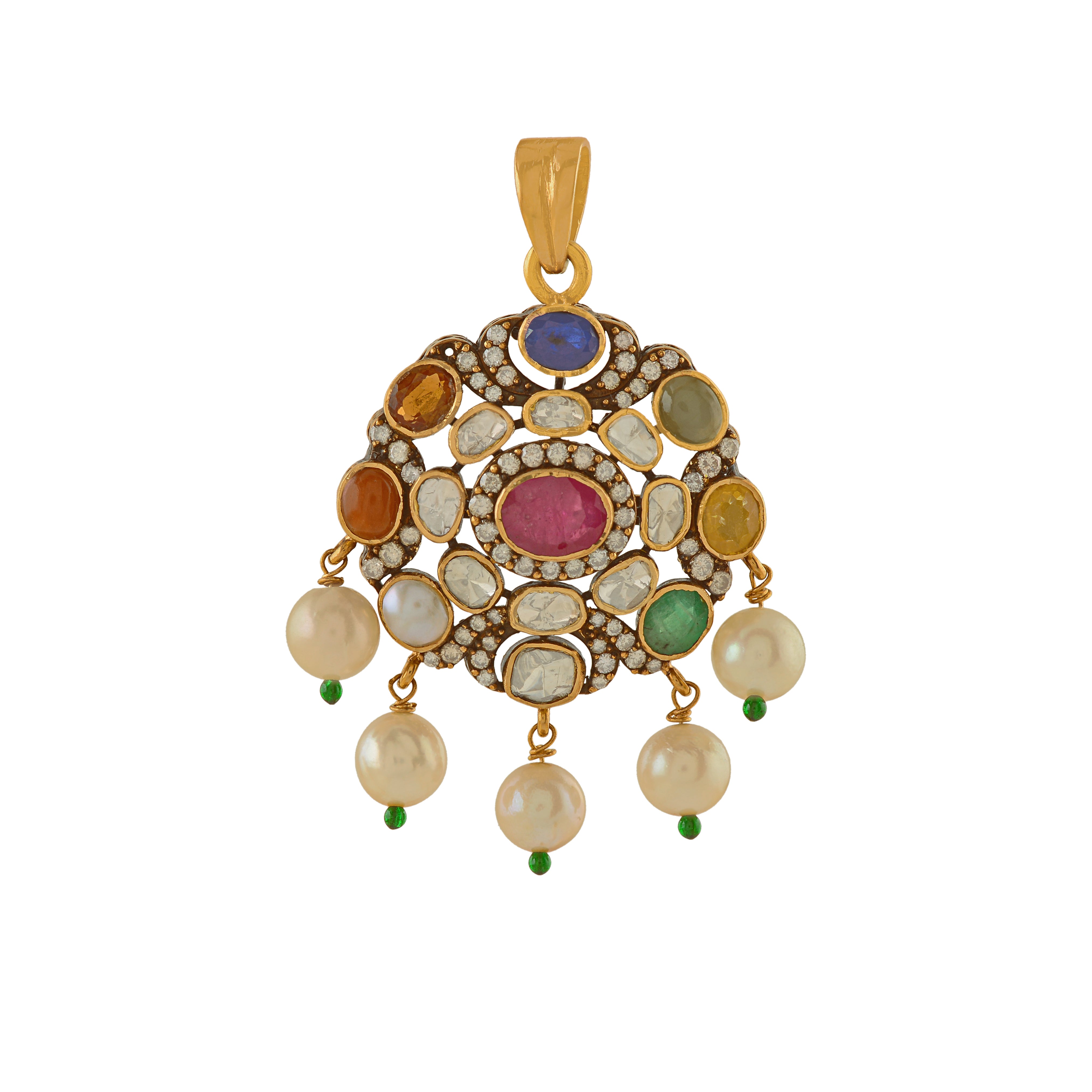 Navratna Polki Pendants - Krishna Jewellers Pearls and Gems