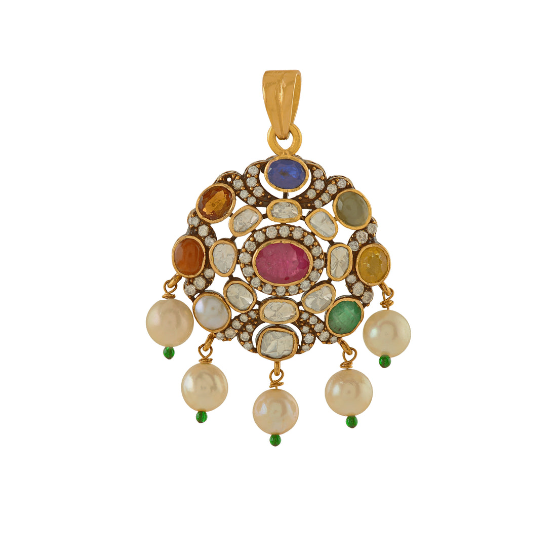 Navratna Polki Pendants - Krishna Jewellers Pearls and Gems