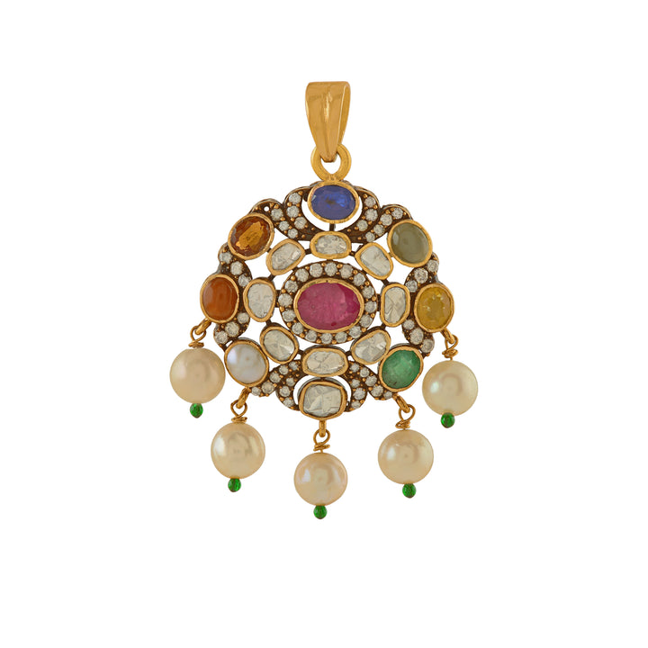 Navratna Polki Pendants - Krishna Jewellers Pearls and Gems