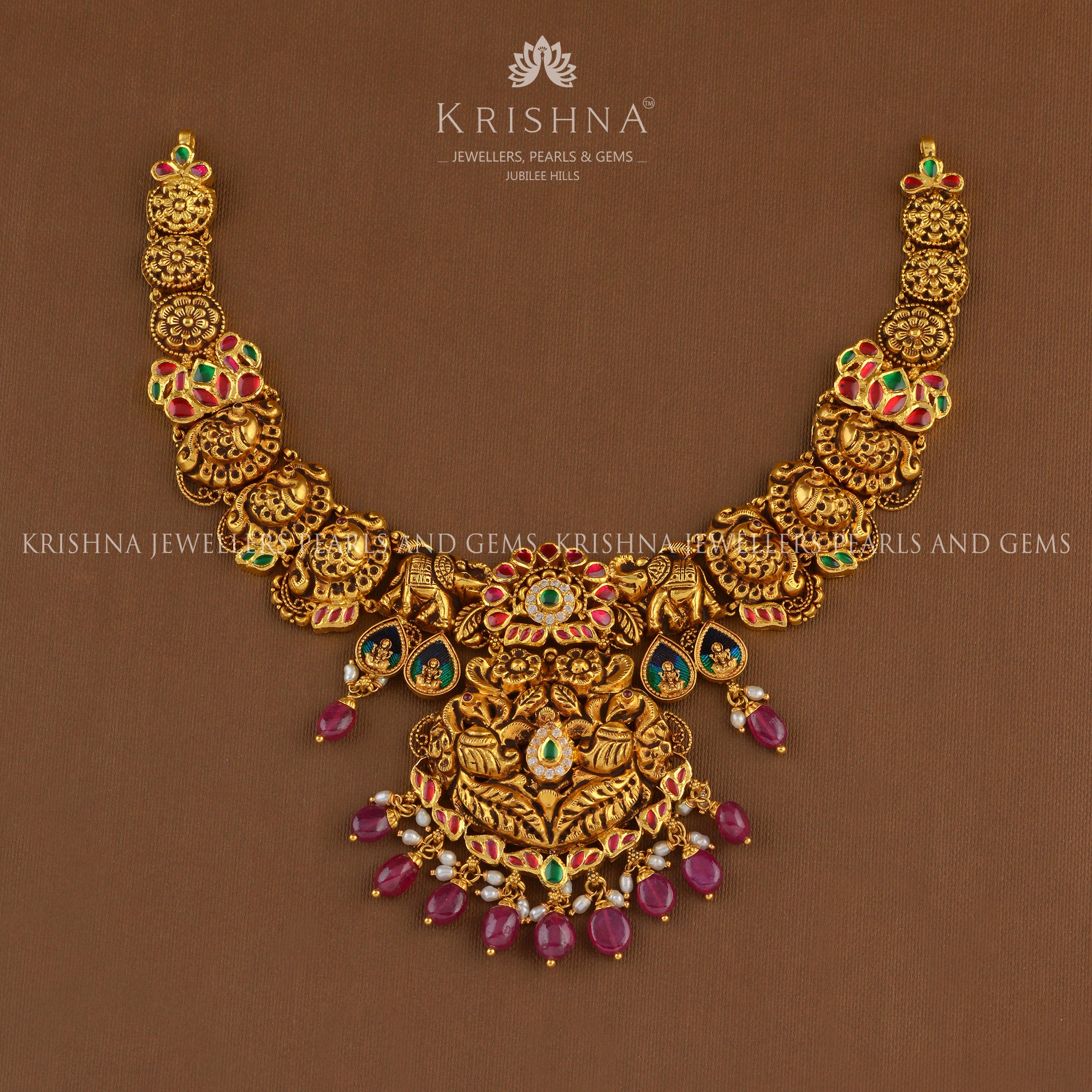 Nakshi Peacock Gold Necklace - Krishna Jewellers Pearls and Gems