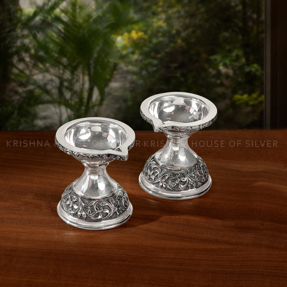 Antique Floral Silver Diyas