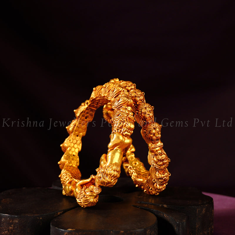 22K Antique Nakshi Lion Kada
